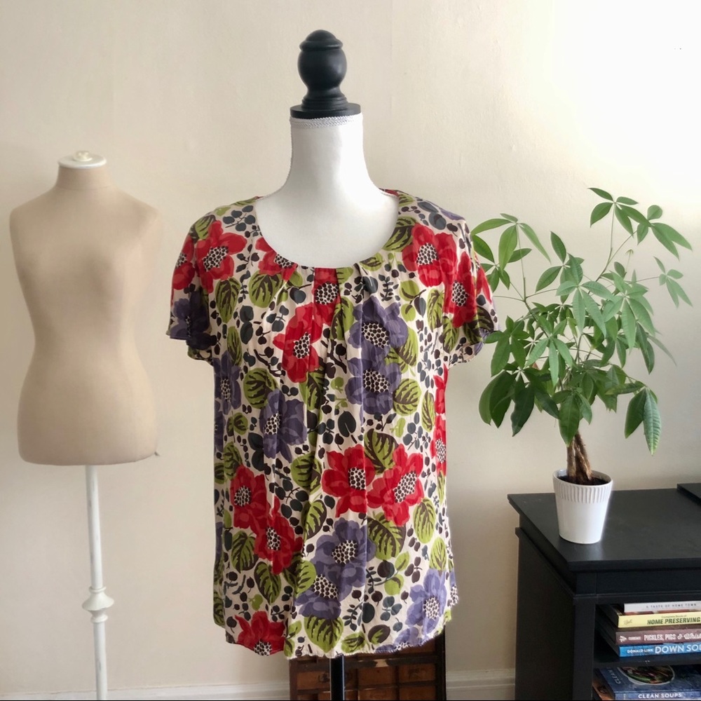 Boden Floral 100% Silk Top Size 10